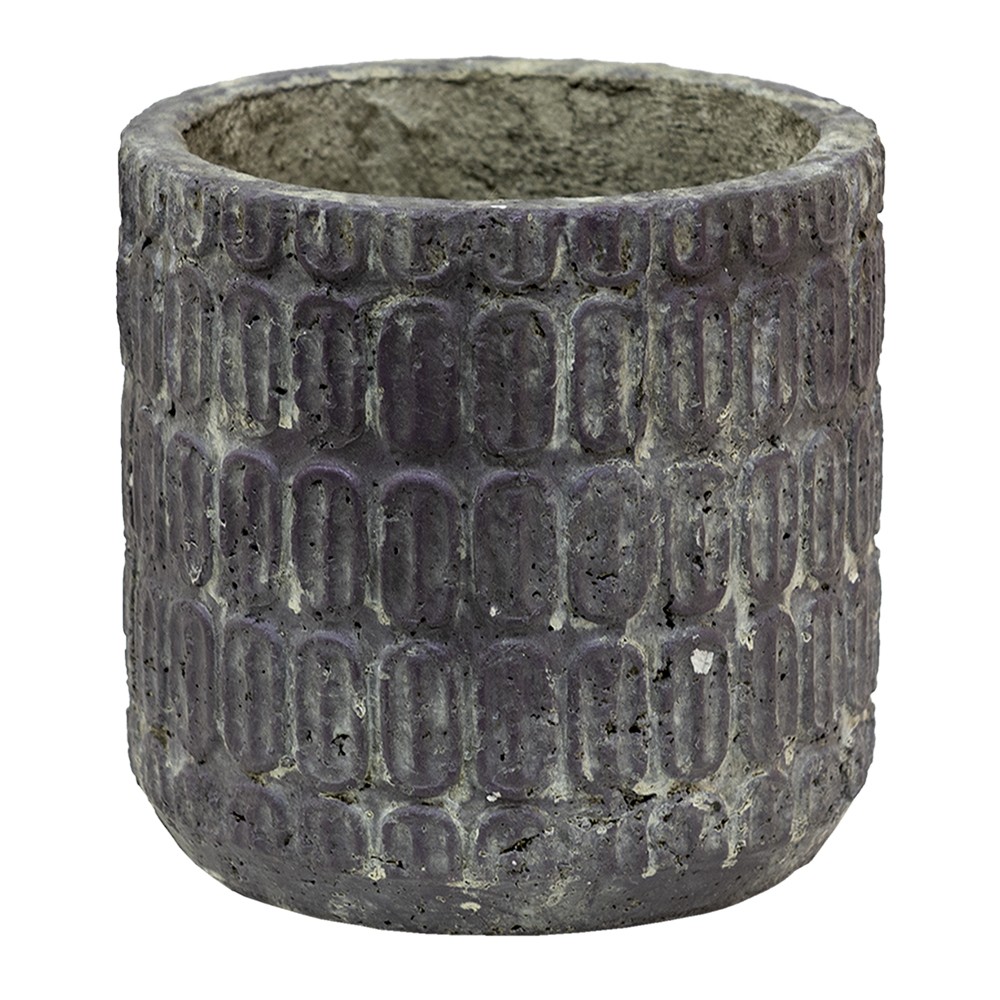 Šedý antik cementový obal na květináč se vzorem - Ø 17*16 cm