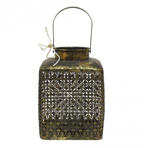 Zlatá antik kovová lucerna s ornamenty - 23*23*32 cm