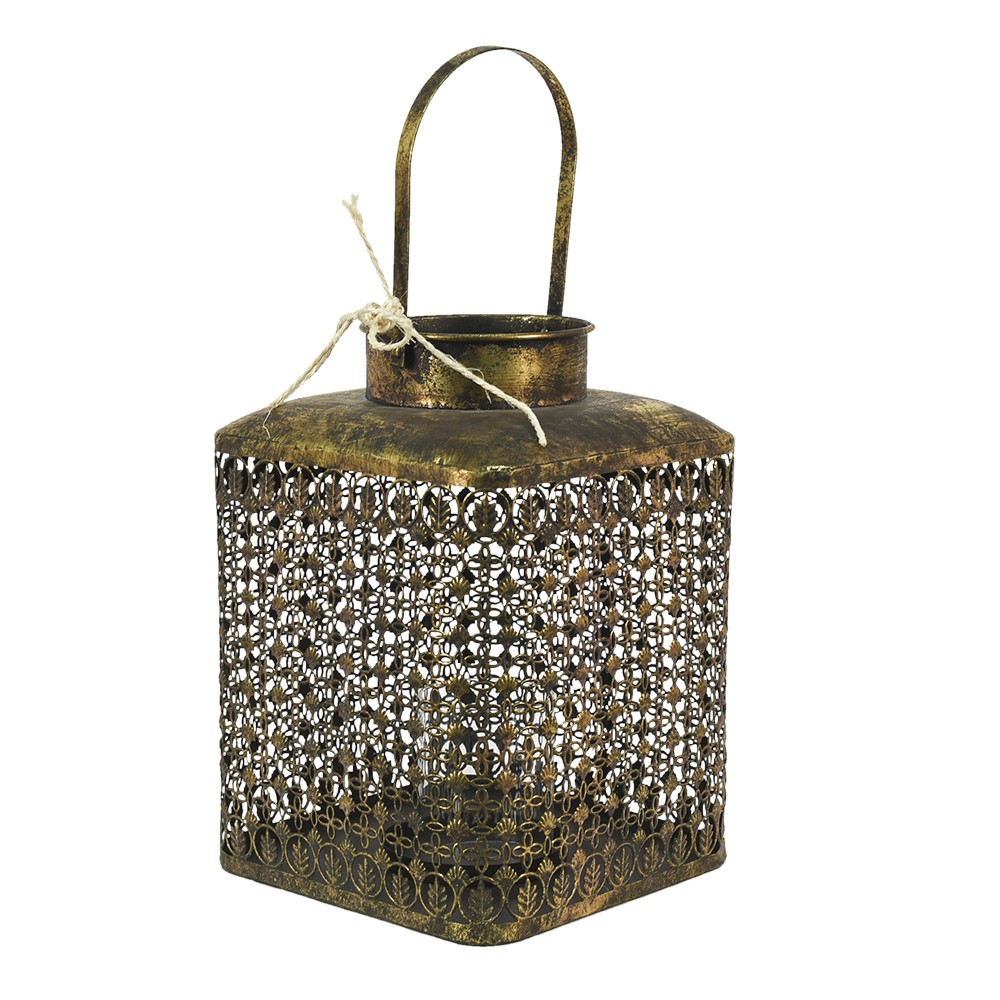 Zlatá antik kovová lucerna s ornamenty - 23*23*32 cm