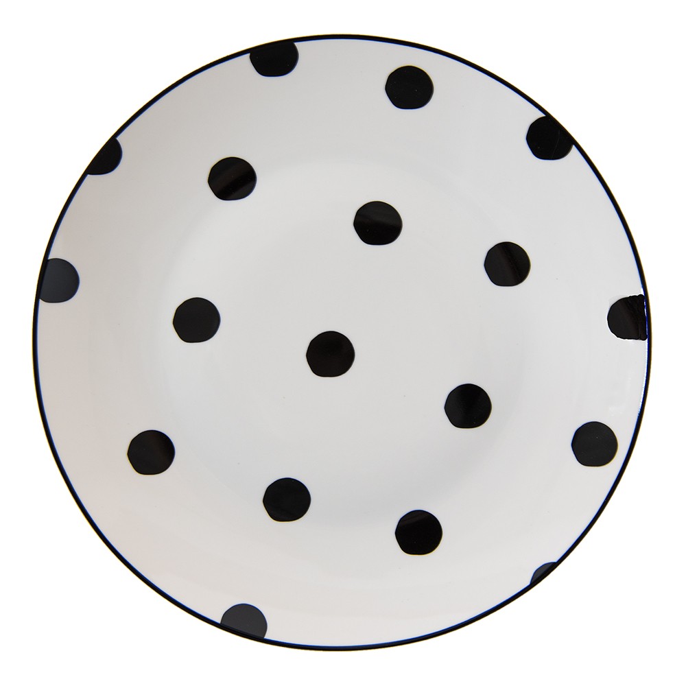 Porcelánový dezertní talířek s černými puntíky Black Dot - Ø20*2 cm Clayre & Eef