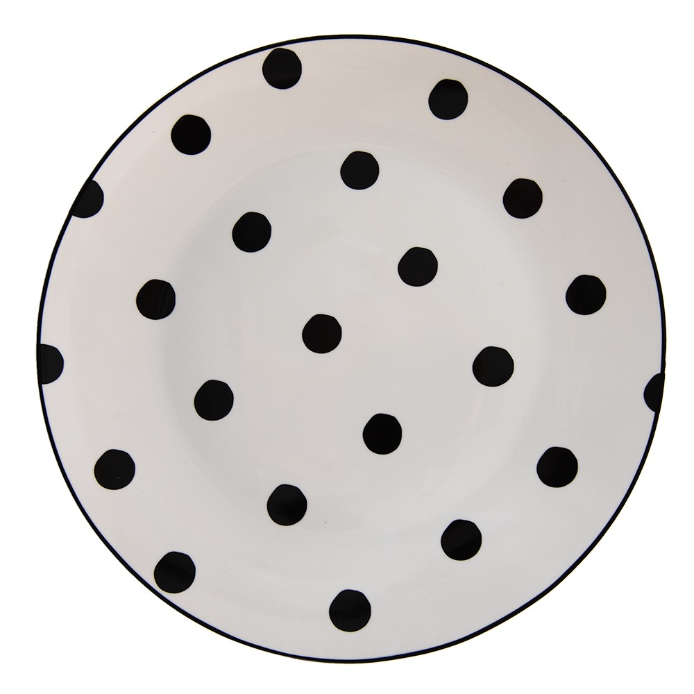 Porcelánový jídelní talíř s černými puntíky Black Dot - Ø 26*2 cm Clayre & Eef
