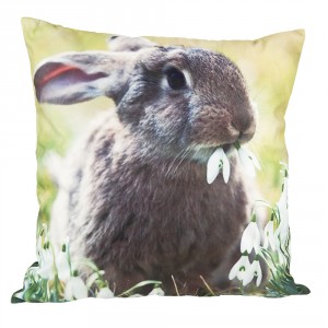 Zelený povlak na polštář s králíčkem a sněženkami - 45*45 cm
