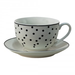 Porcelánový šálek s podšálkem s černými puntíky Black Dot - 238 ml