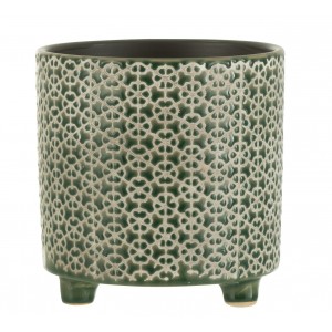 Tmavě zelený obal na květináč na nožičkách Flower green - Ø16*16cm