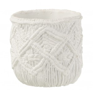 Bílý cementový květináč s drhaným vzorem - Ø16*14 cm