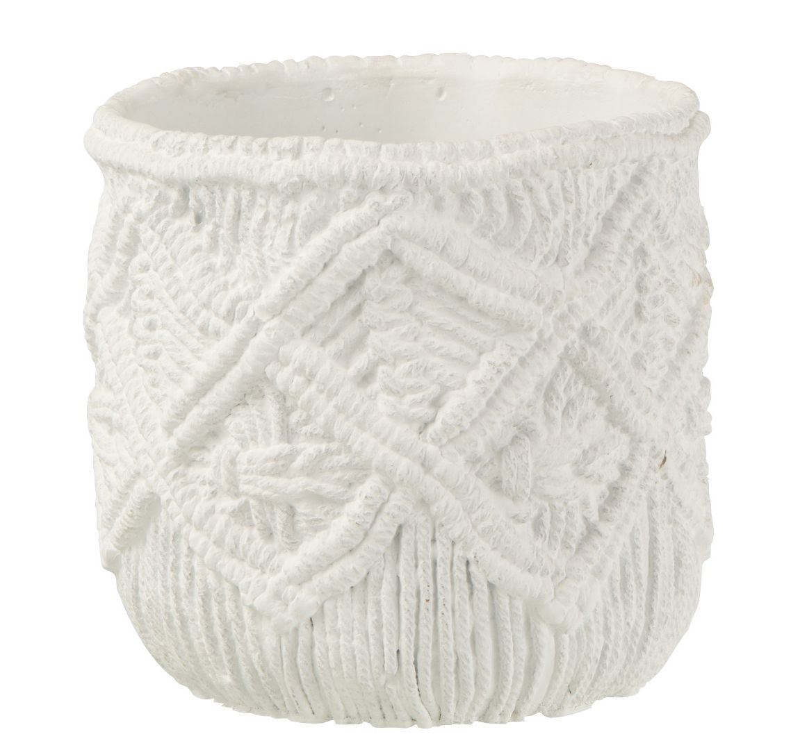 Bílý cementový květináč s drhaným vzorem - Ø16*14 cm