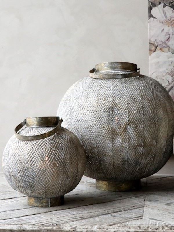 Champagne antik kovová kulatá lucerna Stion - Ø24 *25 cm