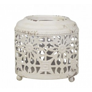 Krémová antik kovová lucerna Fleur-de-wire - Ø13 *12cm