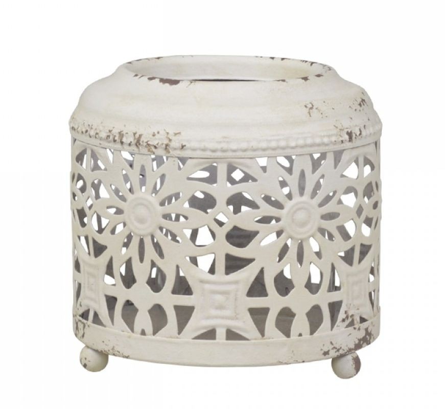 Krémová antik kovová lucerna Fleur-de-wire - Ø13 *12cm