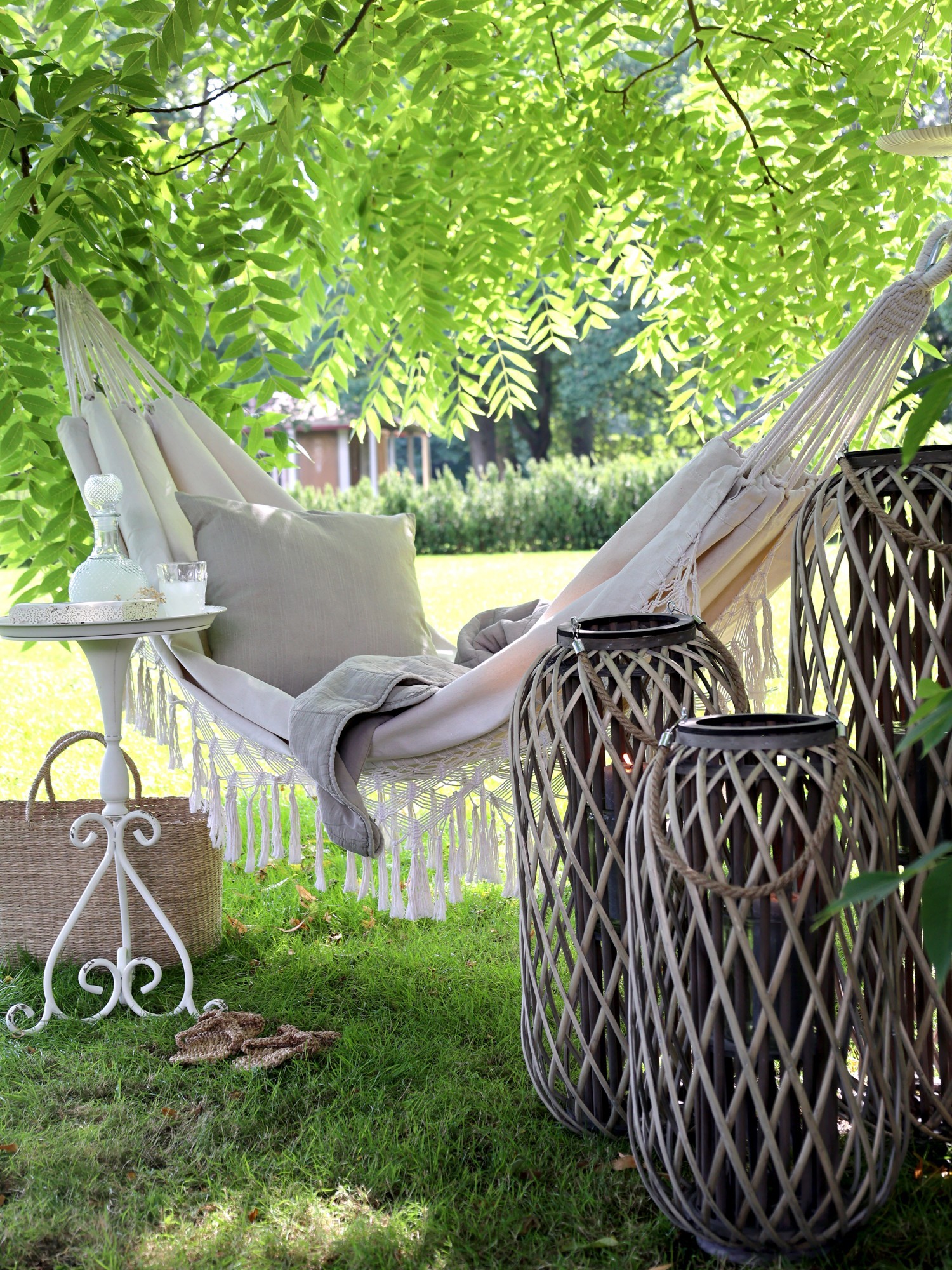 Béžová režná bavlněná hamaka se střapci Hammock - 150*245 cm