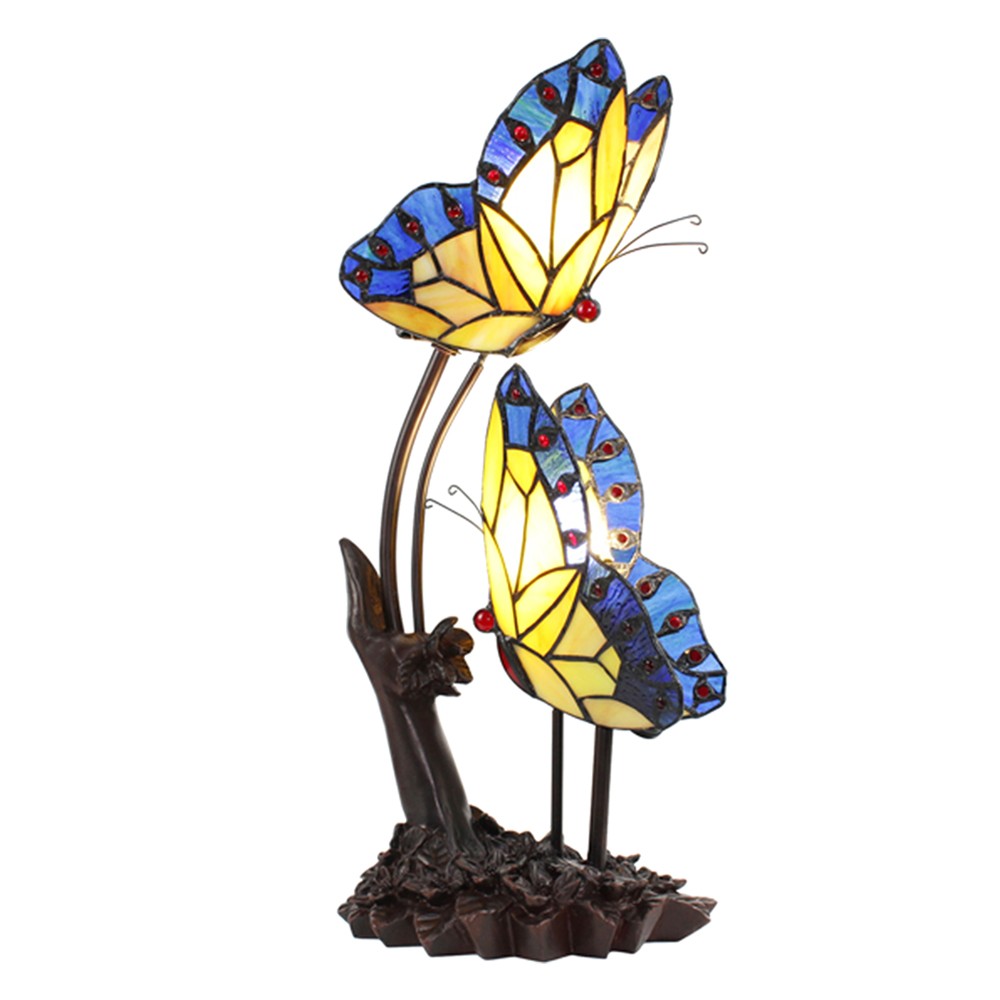 Stolní lampa Tiffany s motýlky Butterfly blue - 24*17*47 cm E14/max 2*25W 5LL-6229