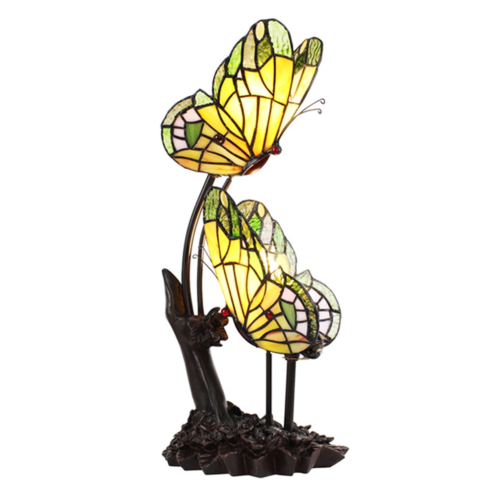 Stolní lampa Tiffany s motýlky Butterfly green - 24*17*47 cm E14/max 2*25W Clayre & Eef