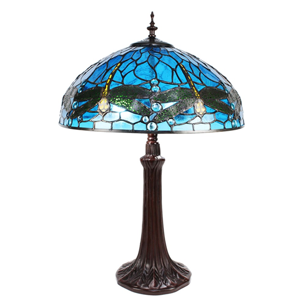 Modrá stolní lampa Tiffany s vážkami Vie blue - Ø 41*57 cm E27/max 2*40W 5LL-9337BL