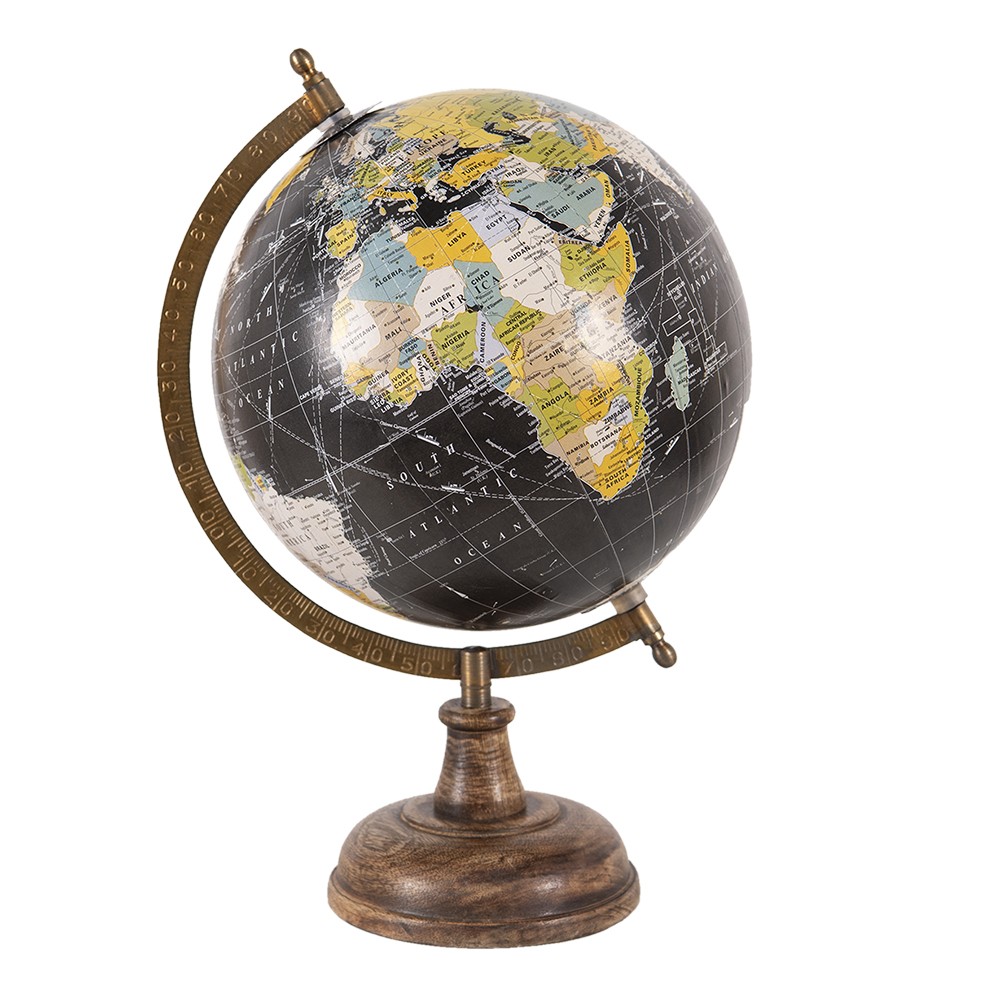 Levně Černý dekorativní glóbus na dřevěném podstavci Globe - 22*22*37 cm 64914