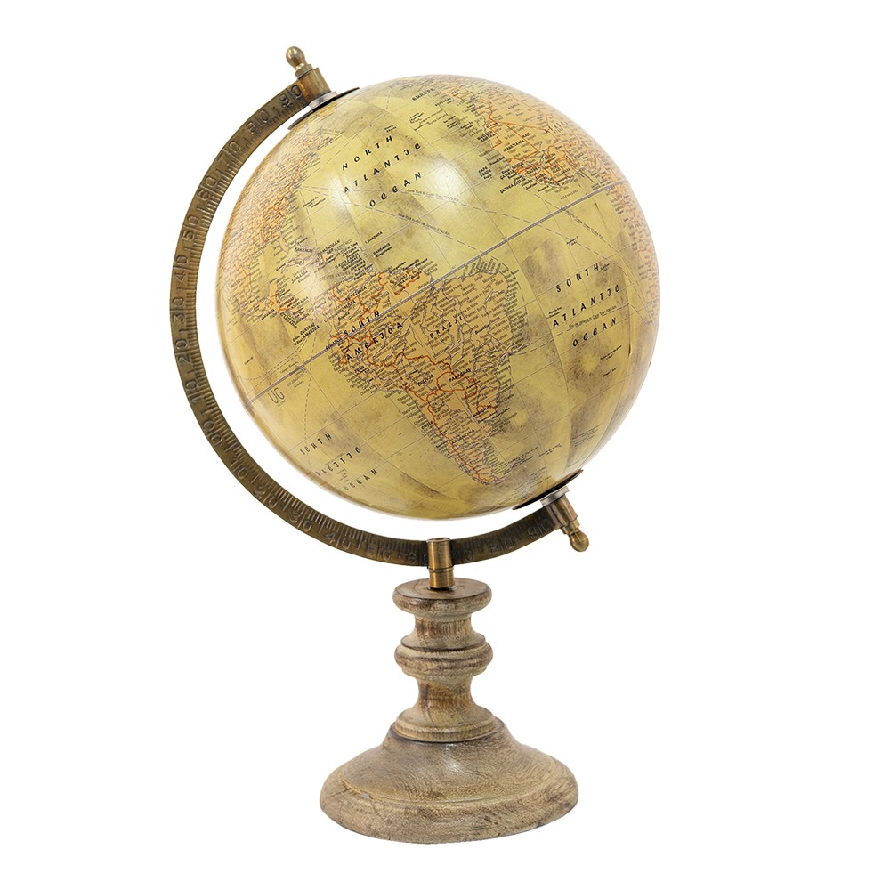 Levně Béžový dekorativní glóbus na dřevěném podstavci Globe - 22*22*37 cm 64931