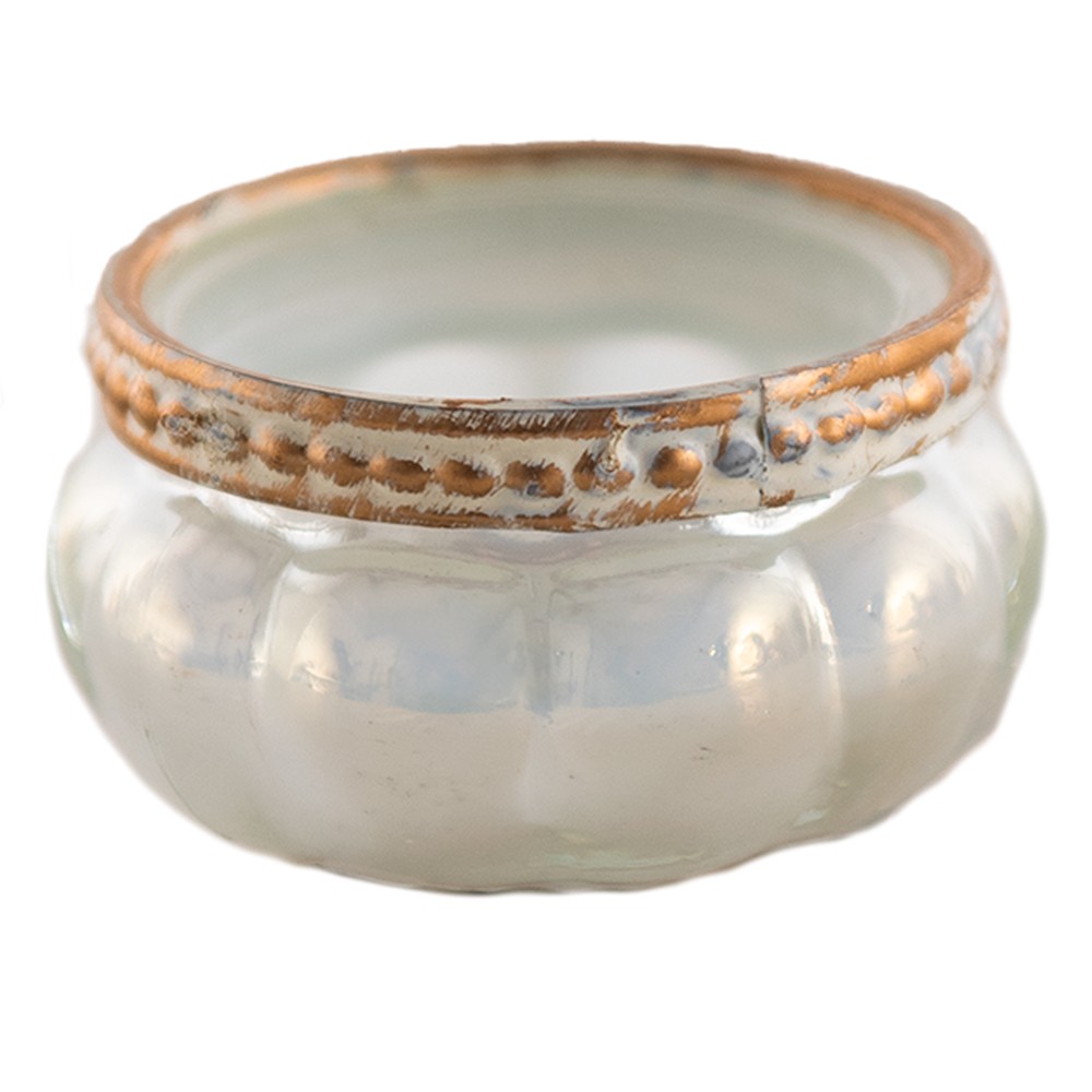 Perleťový skleněný svícen na čajovou svíčku s kovovým lemem - Ø6*4 cm Clayre & Eef