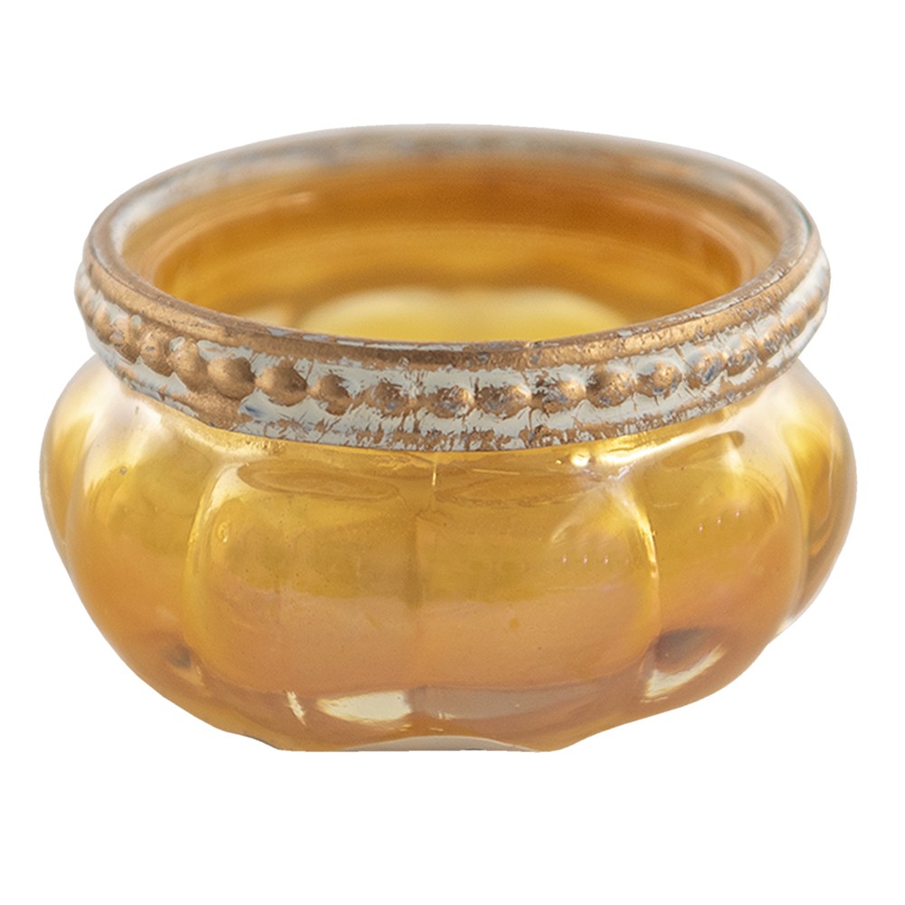 Žlutý skleněný svícen na čajovou svíčku s kovovým lemem - Ø6*4 cm Clayre & Eef