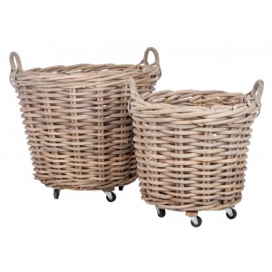 Sada 2 ratanových košů na kolečkách - Ø 75*60 cm 