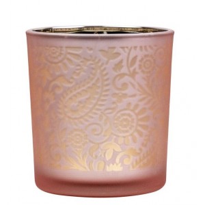 Růžovo stříbrný skleněný svícen s ornamenty Paisley vel.S - Ø 7*8cm