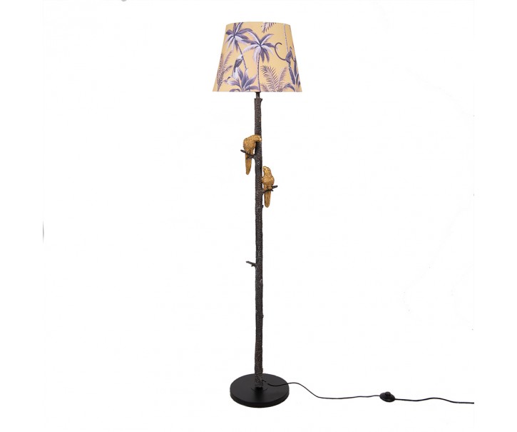 Černá stojací lampa se zlatými papoušky Floral papagai - Ø 37*165 cm/ E27