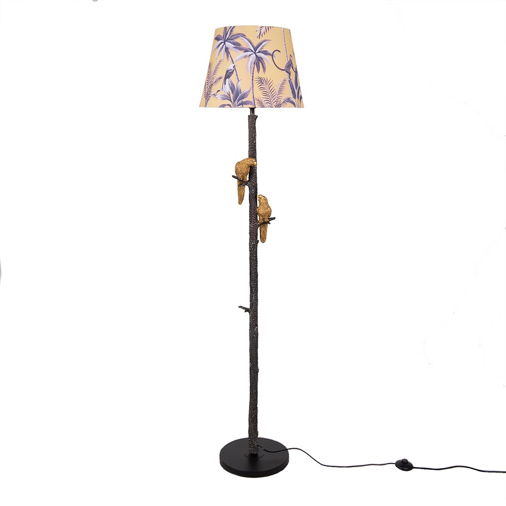 Černá stojací lampa se zlatými papoušky Floral papagai - Ø 37*165 cm/ E27 Clayre & Eef