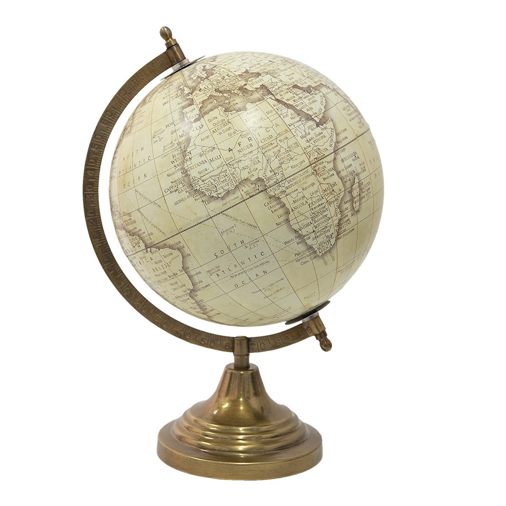 Béžový dekorativní glóbus na kovovém podstavci Globe - 22*22*33 cm Clayre & Eef