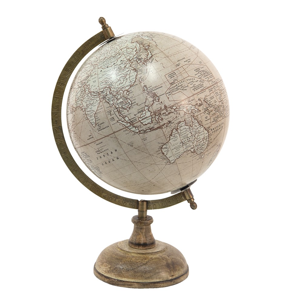 Šedý dekorativní glóbus na dřevěném podstavci Globe - 22*22*37 cm 64924