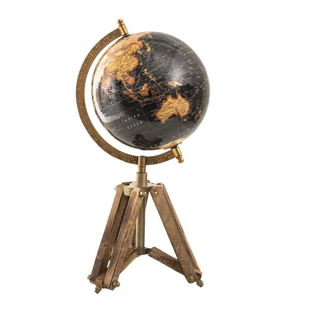Černý dekorativní glóbus na dřevěné trojnožce Globe - 18*16*26 cm Clayre & Eef