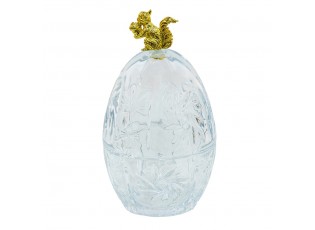 Skleněná dóza ve tvaru vejce se zlatou veverkou - Ø 10*18 cm