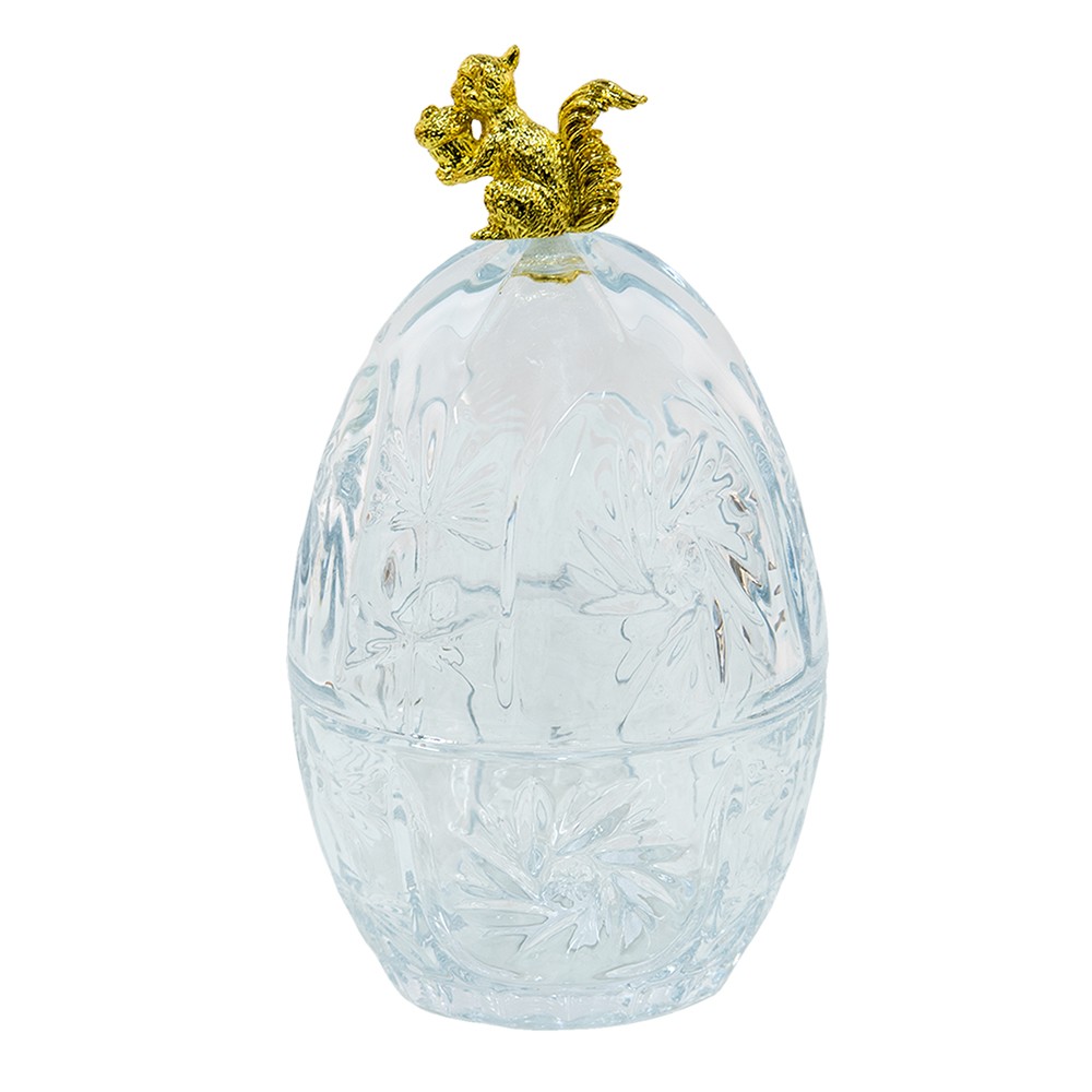 Skleněná dóza ve tvaru vejce se zlatou veverkou - Ø 10*18 cm Clayre & Eef