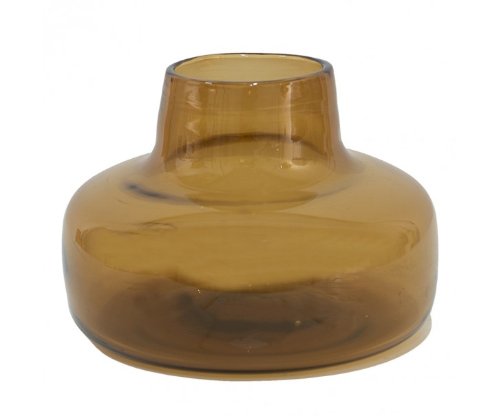 Hnědá skleněná váza s úzkým hrdlem - Ø 15*10 cm