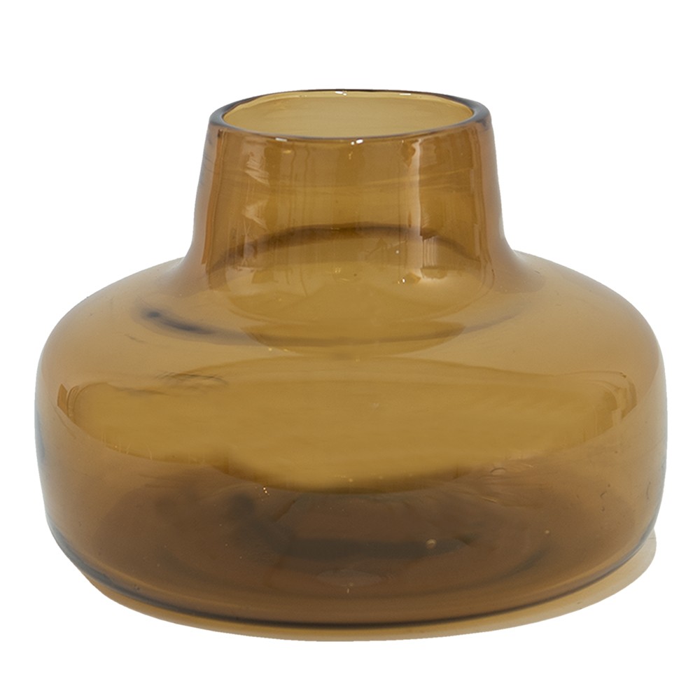 Hnědá skleněná váza s úzkým hrdlem - Ø 15*10 cm Clayre & Eef