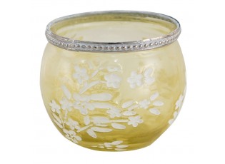 Žlutý skleněný svícen na čajovou svíčku s květy Teane - Ø 10*9 cm