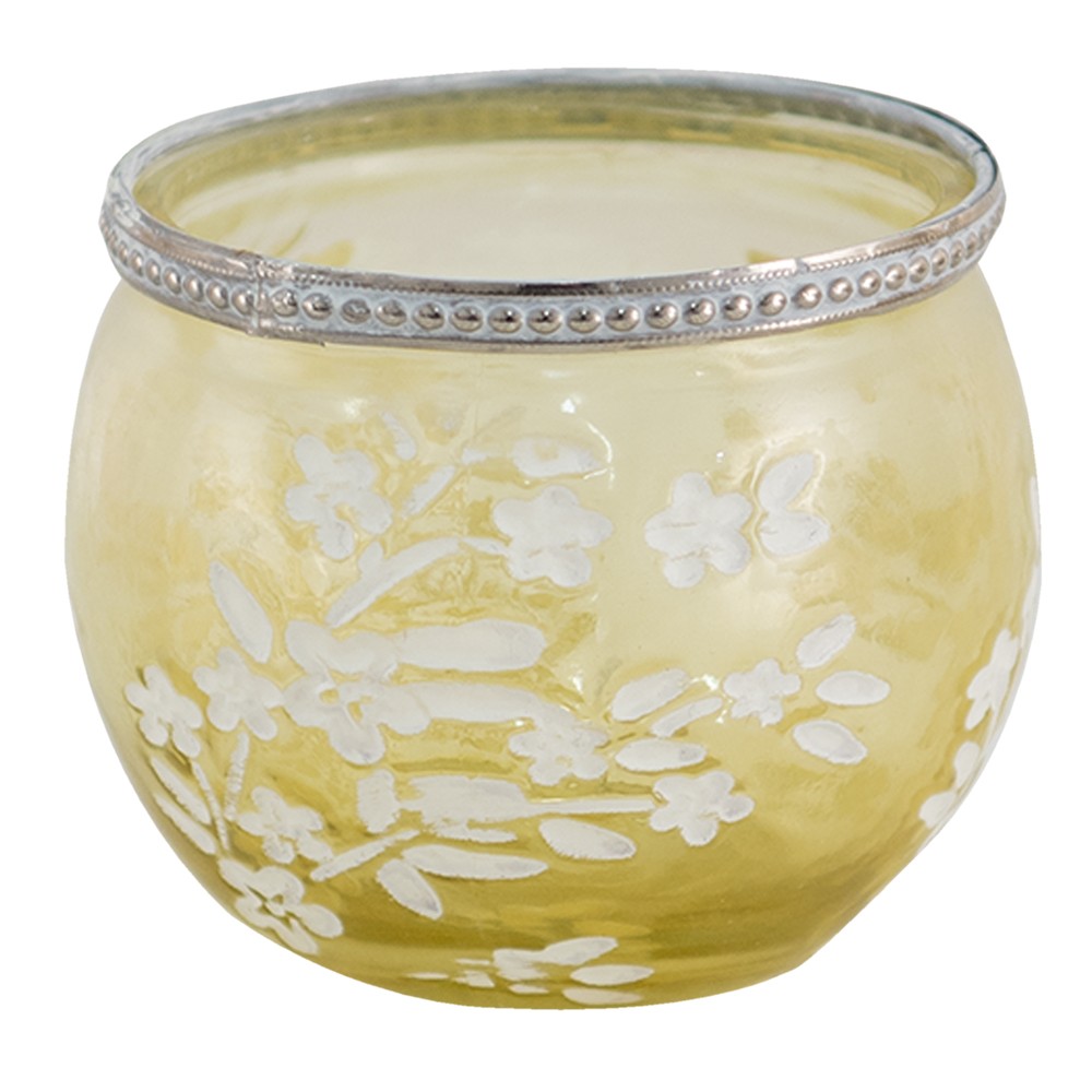 Žlutý skleněný svícen na čajovou svíčku s květy Teane - Ø 10*9 cm 6GL3495