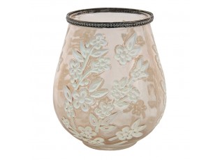 Béžovo-hnědý skleněný svícen na čajovou svíčku s květy Teane  - Ø 10*9 cm