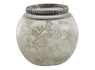Skleněný svícen na čajovou svíčku s květy Teane  - Ø10*9 cm
