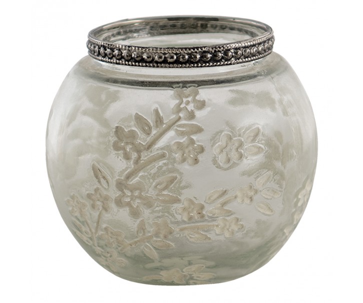 Skleněný svícen na čajovou svíčku s květy Teane - Ø10*9 cm