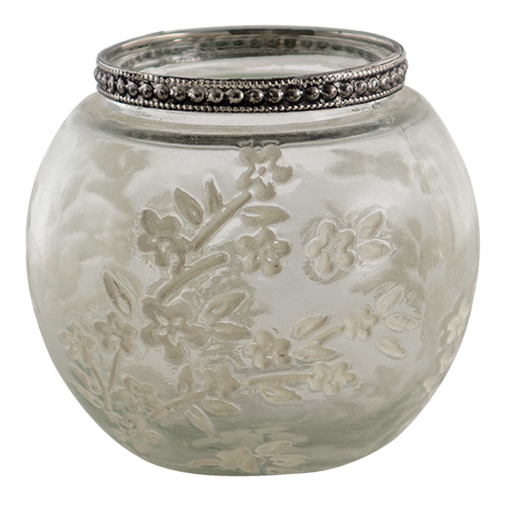 Skleněný svícen na čajovou svíčku s květy Teane  - Ø10*9 cm Clayre & Eef