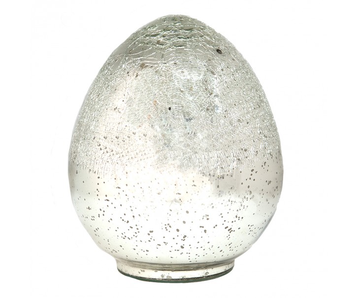 Stříbrné dekorativní vejce s popraskanou strukturou - 14*14*18 cm