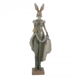 Zelená dekorace zaječí dáma s kabelkou - 11*8*33 cm