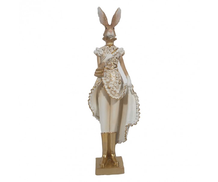 Bílo-zlatá dekorace králičí dáma - 11*8*33 cm 