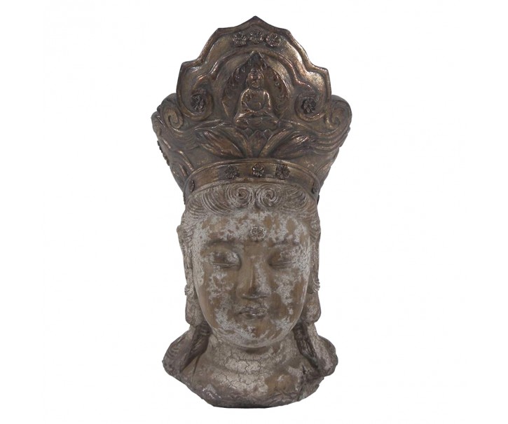 Hnědo-zlatá dekorace socha hlava Buddha - 12*9*22 cm