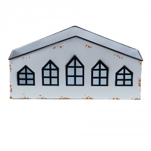 Krémový antik kovový svícen ve tvaru domku na čajovku - 36*12*18 cm