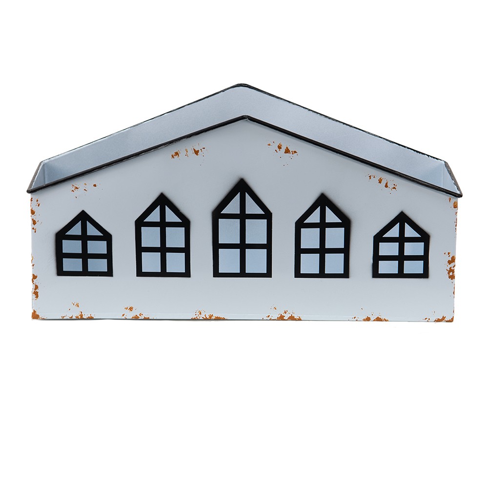 Krémový antik kovový svícen ve tvaru domku na čajovku - 36*12*18 cm