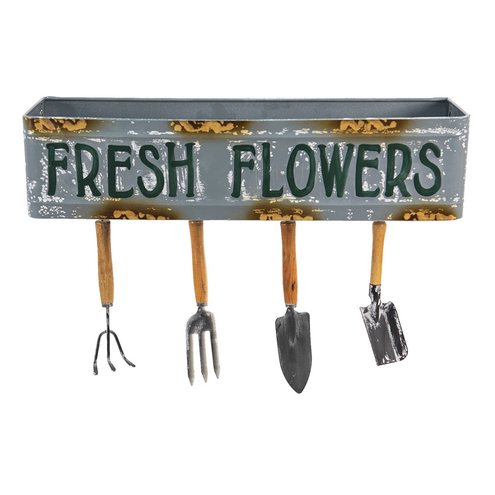 Dekorační nástěnná polička se zahradním nářadím Fresh Flowers - 56*16*29 cm