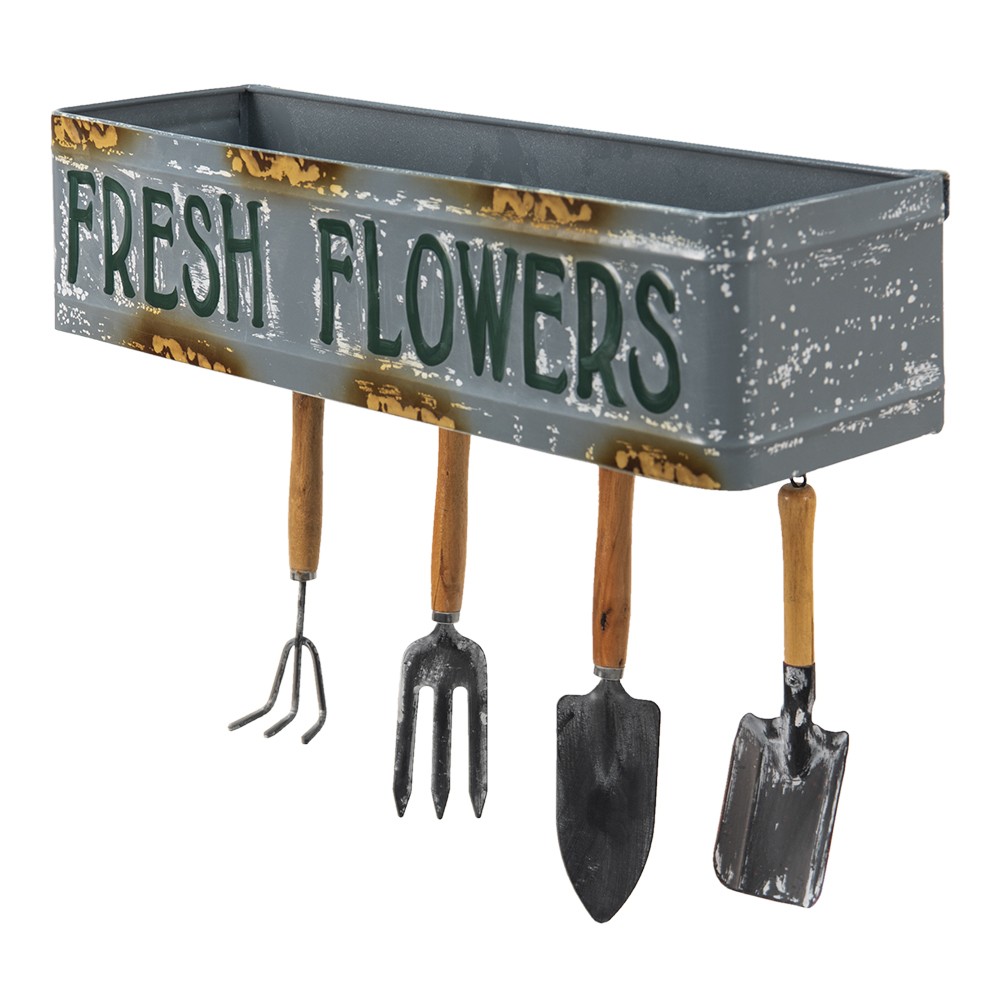 Dekorační nástěnná polička se zahradním nářadím Fresh Flowers - 56*16*29 cm