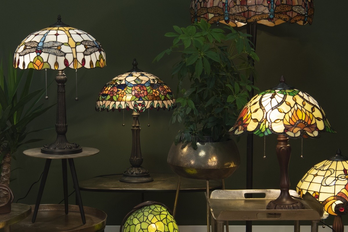 Stolní lampa Tiffany Yellow Garden - Ø 40*50 cm 2x E27