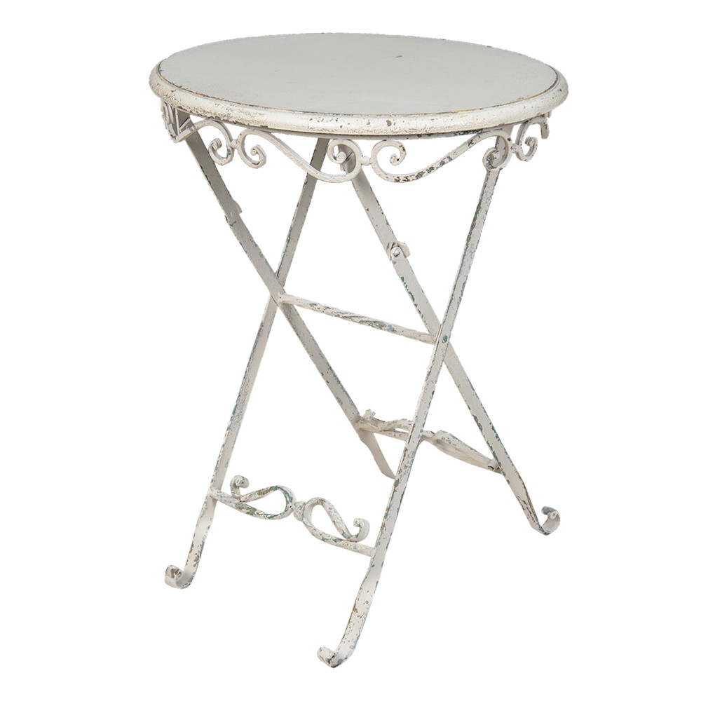 Bílý antik kovový skládací odkládací stolek Sienna - Ø 55*64 cm Clayre & Eef
