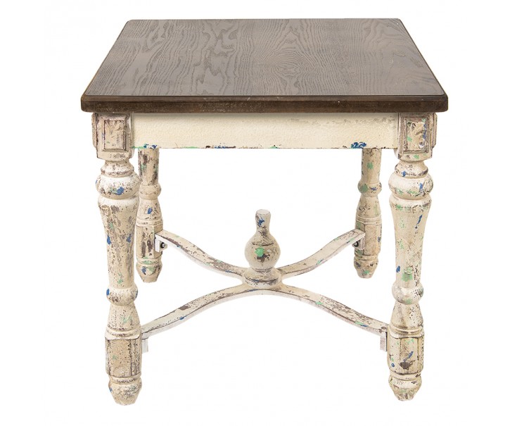 Krémový antik dřevěný odkládací stolek s hnědou deskou Satina - 61*61*64 cm