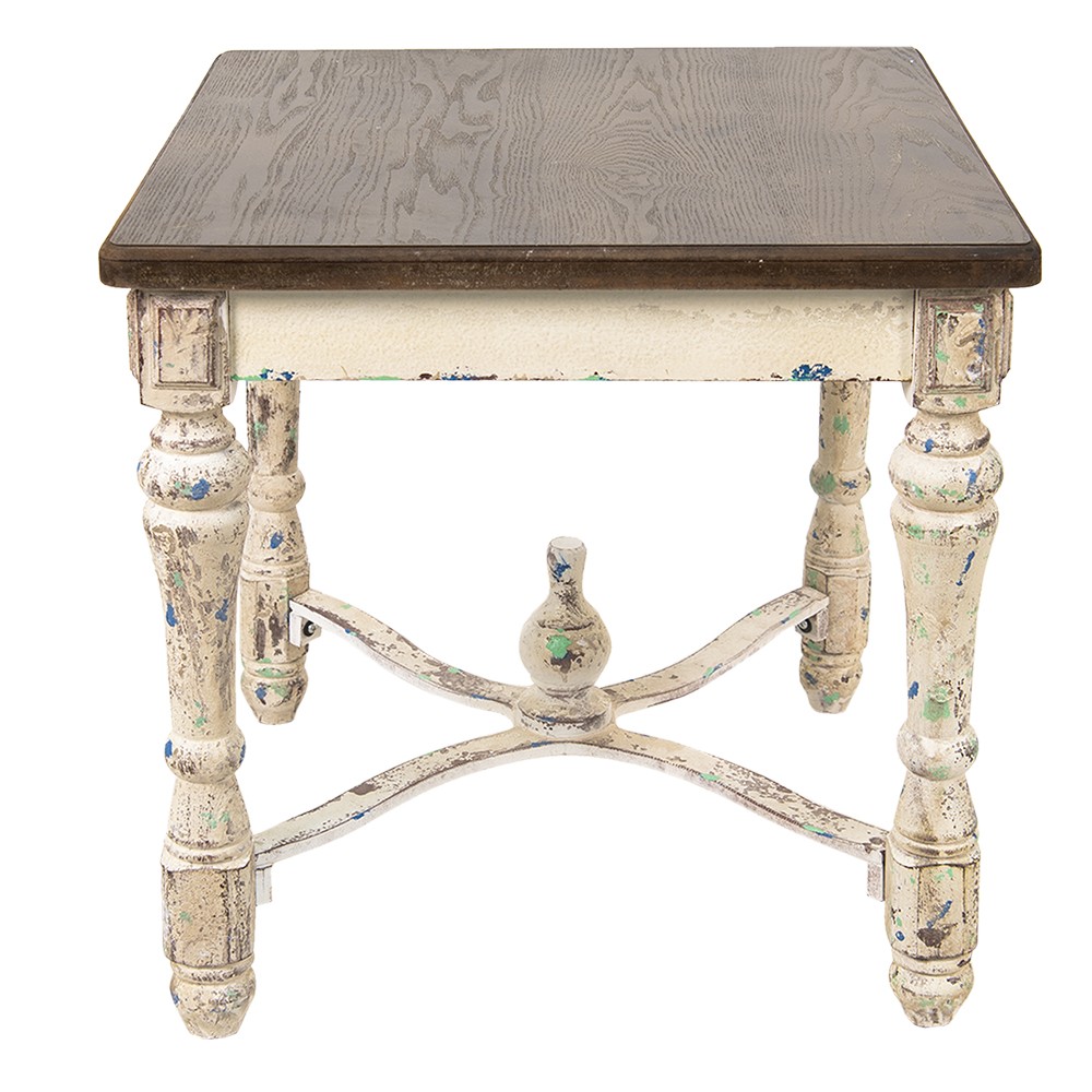 Krémový antik dřevěný odkládací stolek s hnědou deskou Satina - 61*61*64 cm Clayre & Eef